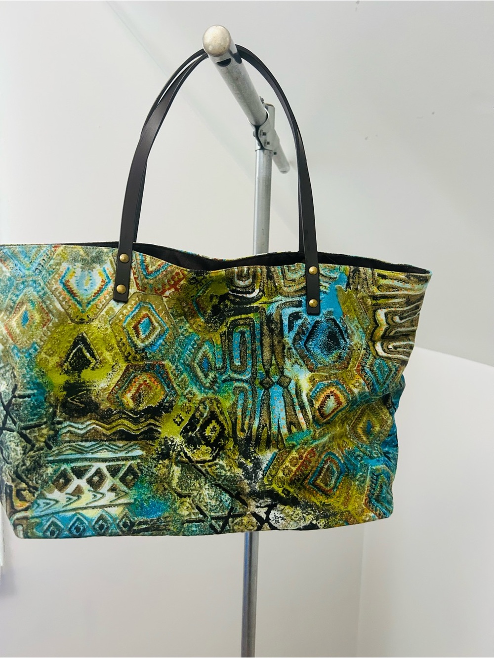 Chicos Fabric Bag Blue Green Art Geometric